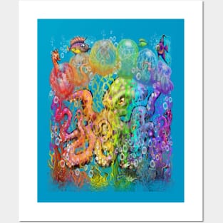 Rainbow Octopus Jellyfish Posters and Art